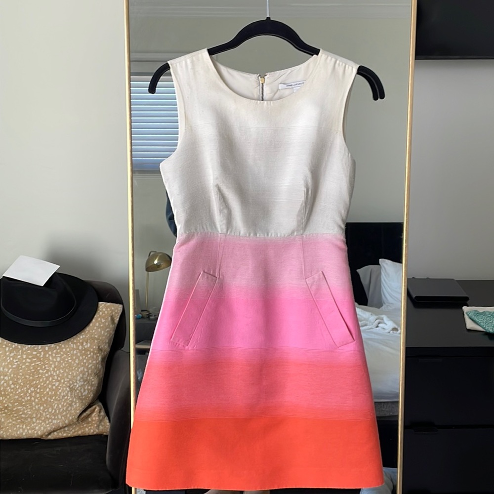 DVF white orange and pink ombre dress with pockets - US 2